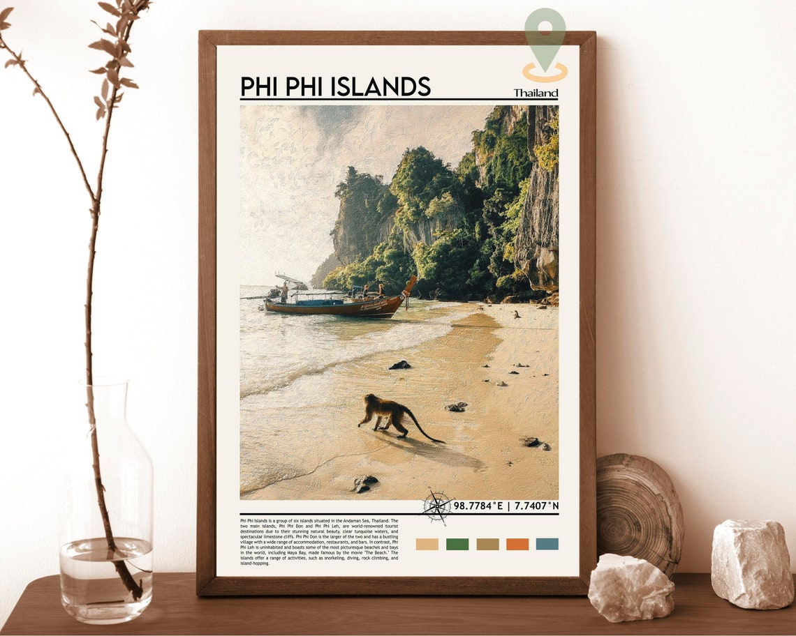 Phi Phi Islands Thailand Monkey Beach Cliffs View Travel Poster