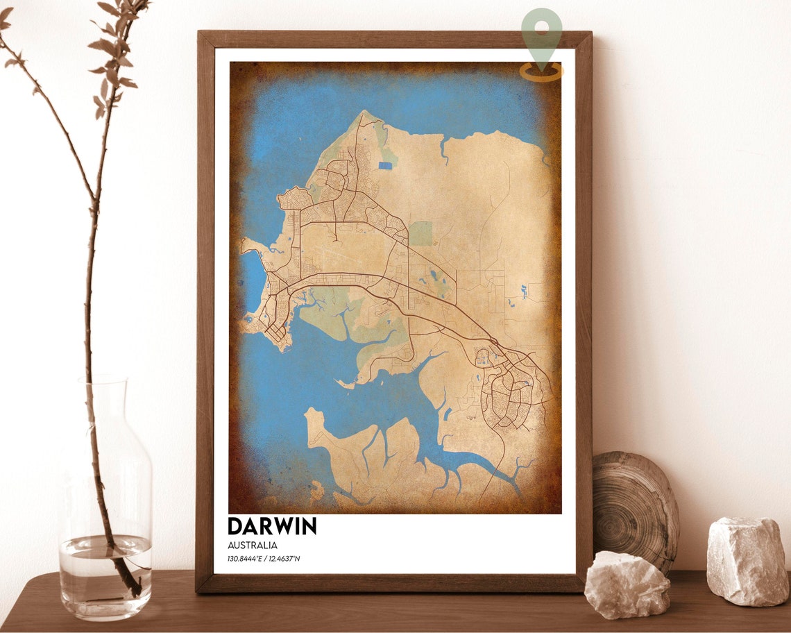 Darwin Australia Teal Orange Harbor Modern City Map Art Poster - Image 2