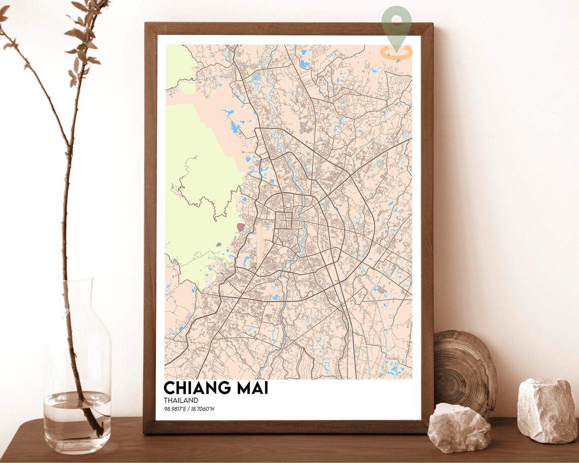 Chiang Mai Thailand City Street Map Red Modern Art Print for Thai Travel Lovers - Image 3