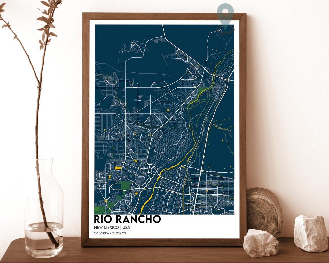 Rio Rancho New Mexico Dark Navy Blue City Map Home Decor Poster - Image 6