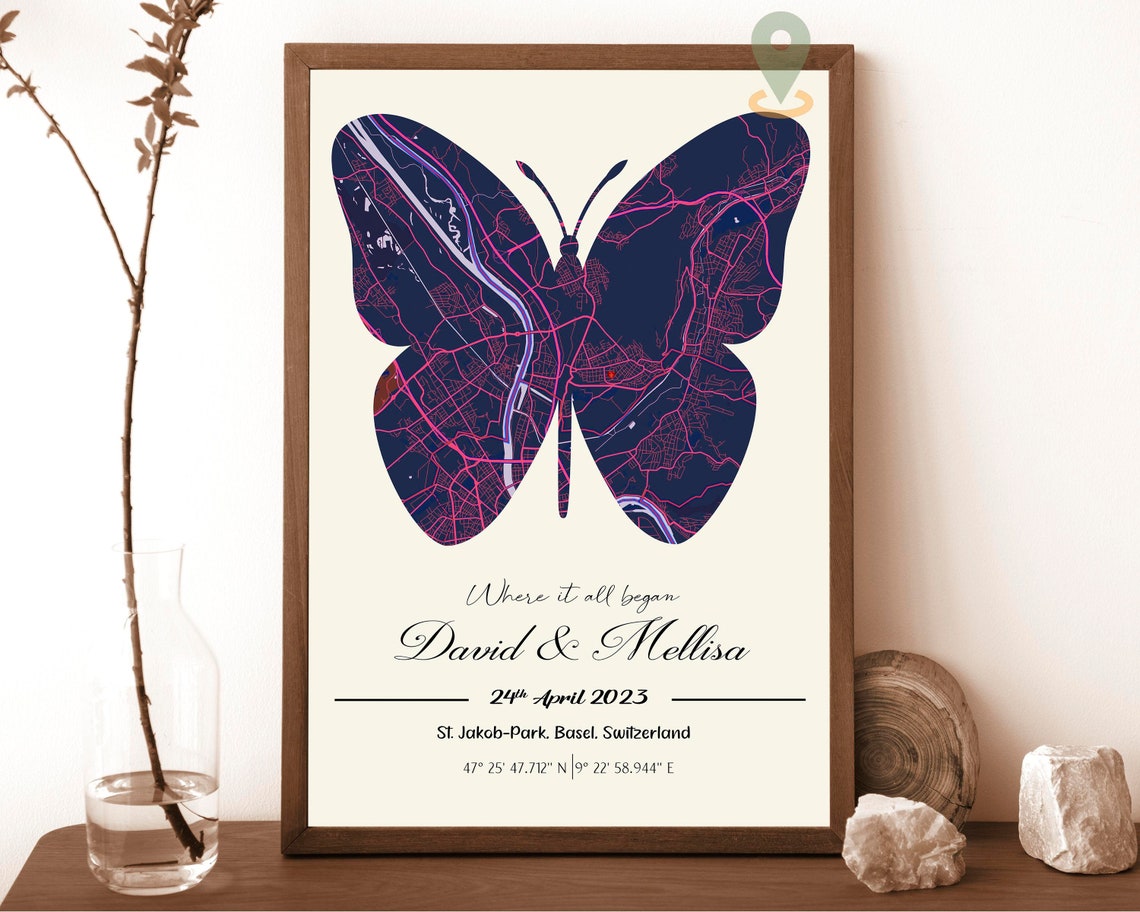 Personalized Butterfly Map Art Where It All Began Gift Poster