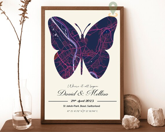 Personalized Butterfly Map Art Where It All Began Gift Poster