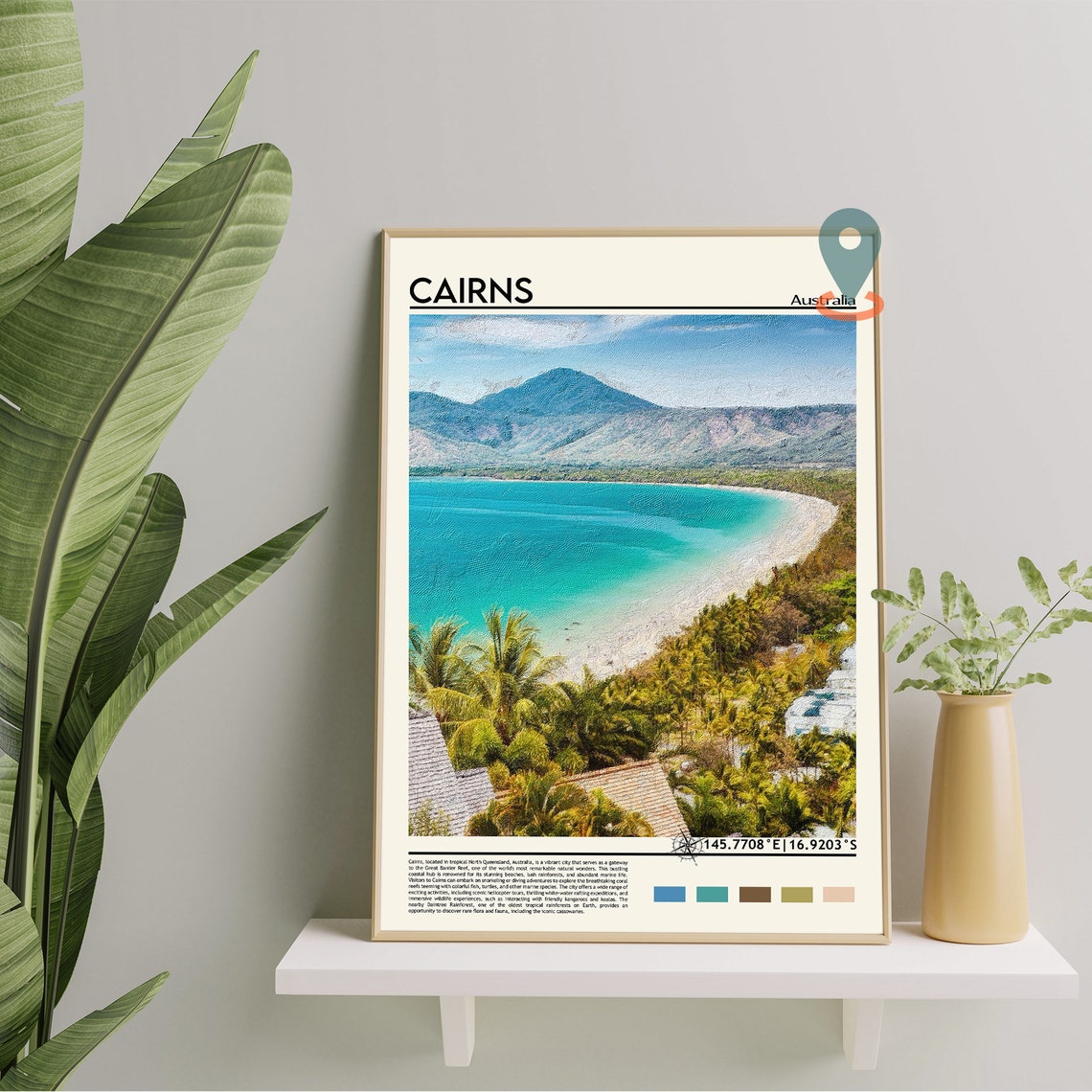 Cairns Australia Tropical Beach Palm Trees Reef Travel Poster - Image 3