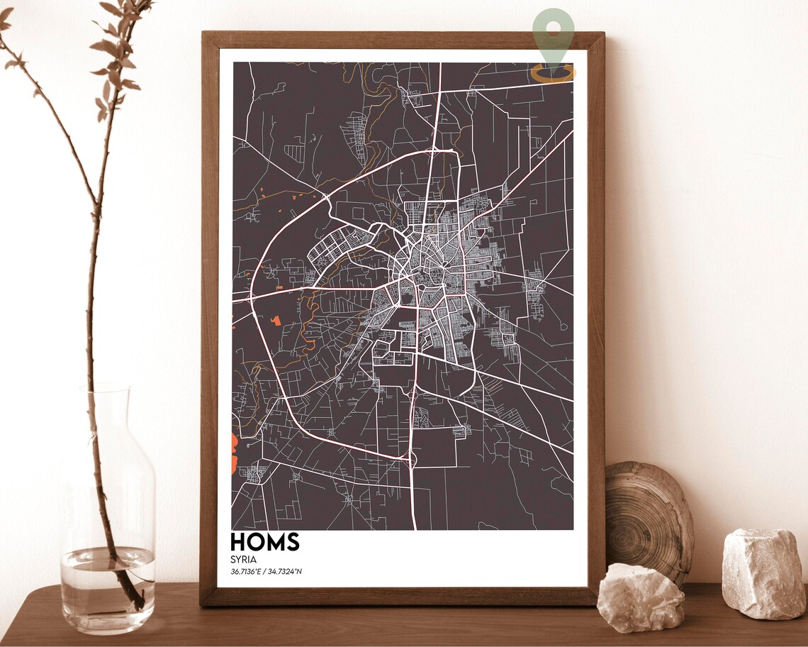 Homs Syria Midnight Navy Street Map Minimalist City Art Poster - Image 5