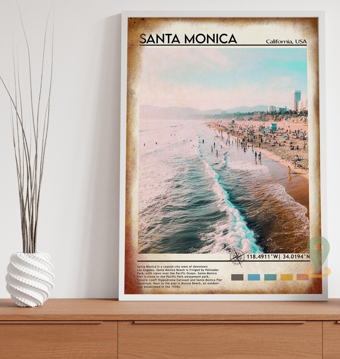 Santa Monica California Beach Aerial Photo Travel Poster Home Decor - Image 5
