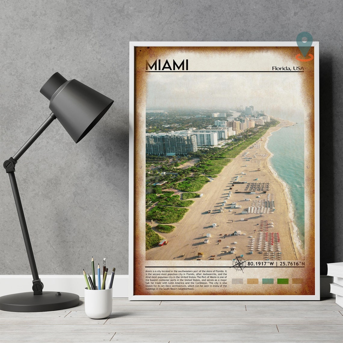 Miami Florida Aerial Beach Skyline Tropical Coast Travel Poster - Image 4