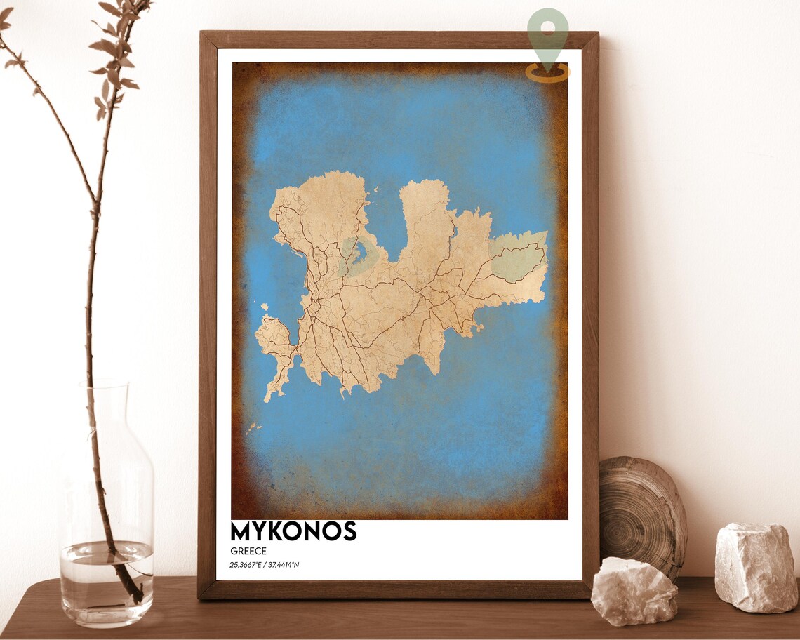 Mykonos Greece Aegean Island Bold Minimalist Mustard Yellow Map Poster - Image 3