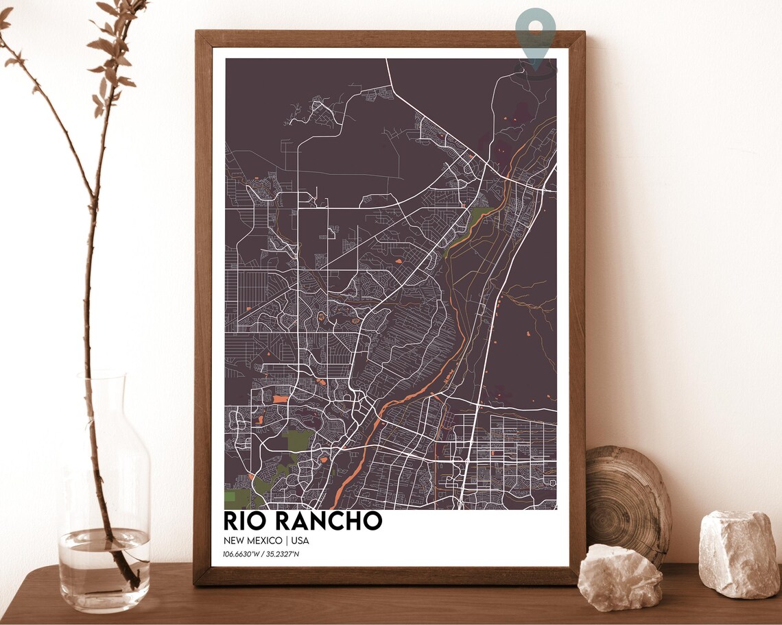 Rio Rancho New Mexico Dark Navy Blue City Map Home Decor Poster - Image 5