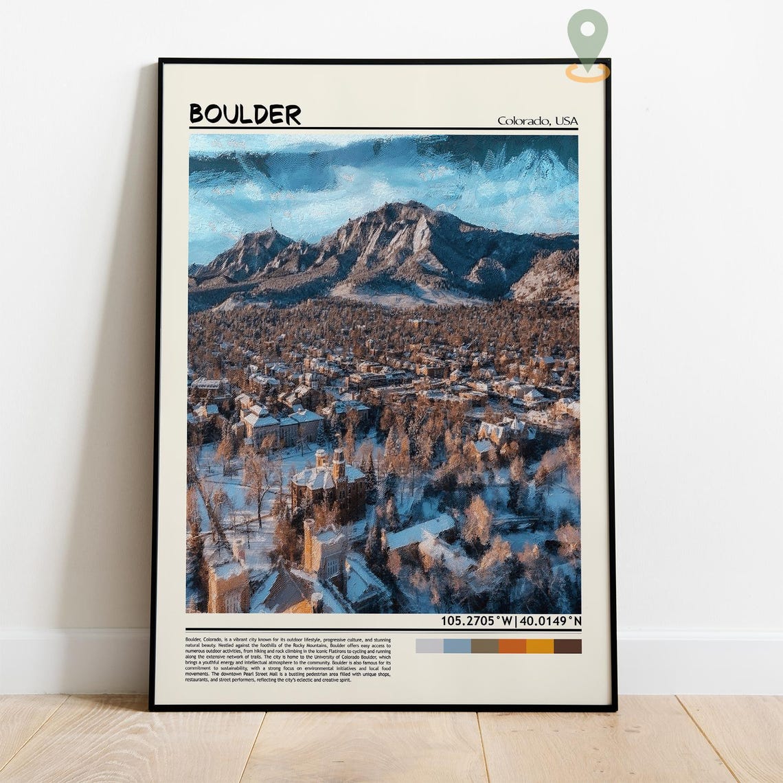 Boulder Colorado Winter Aerial View of Flatirons Peaks Poster - Image 3