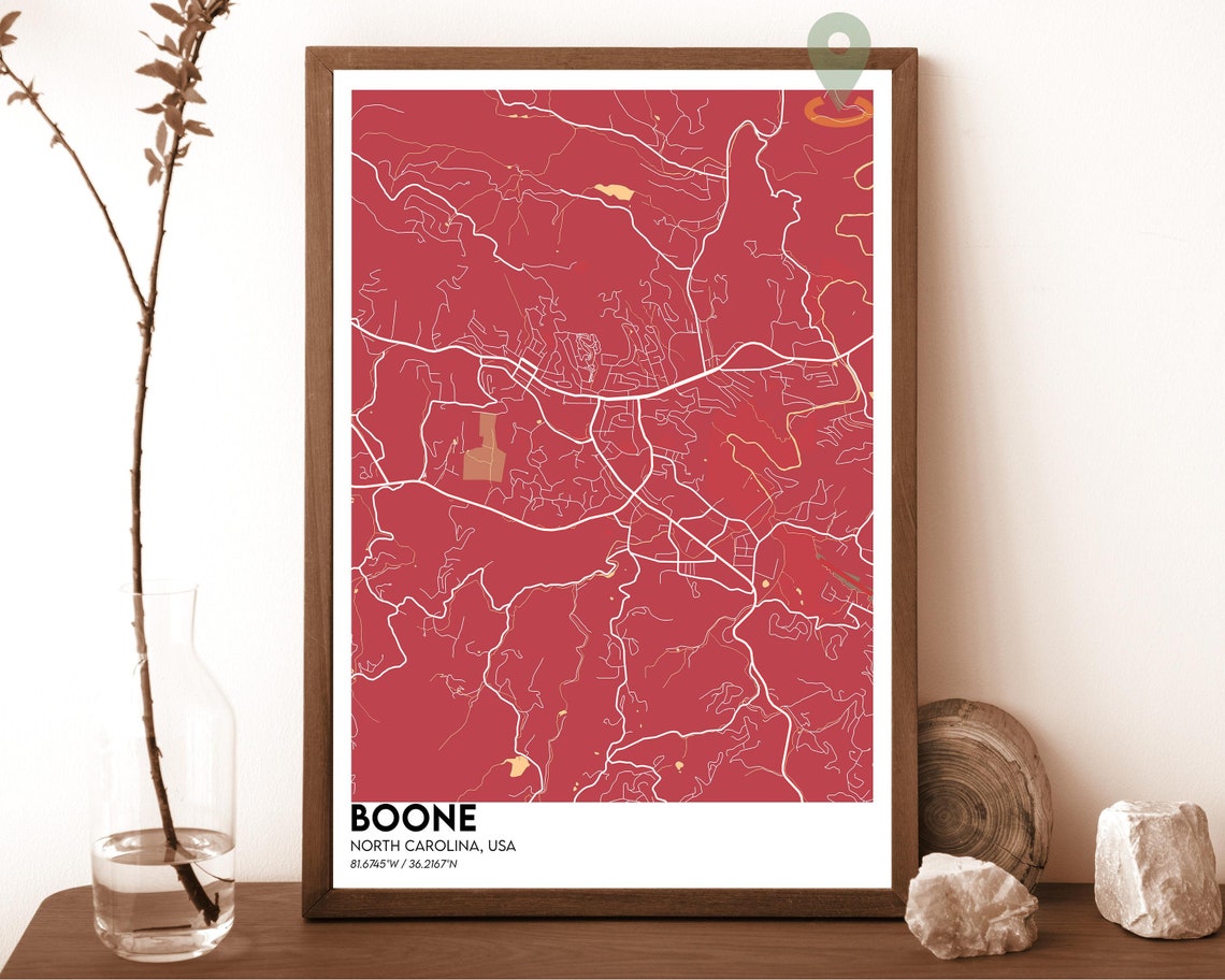Boone North Carolina Dark Forest Green City Map Wall Decor Poster - Image 5