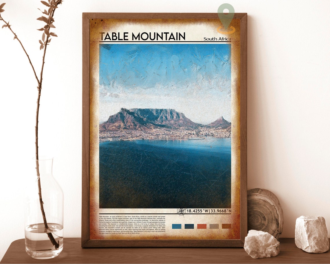 Table Mountain South Africa Cape Town Bay Painterly Landscape Poster - Image 6