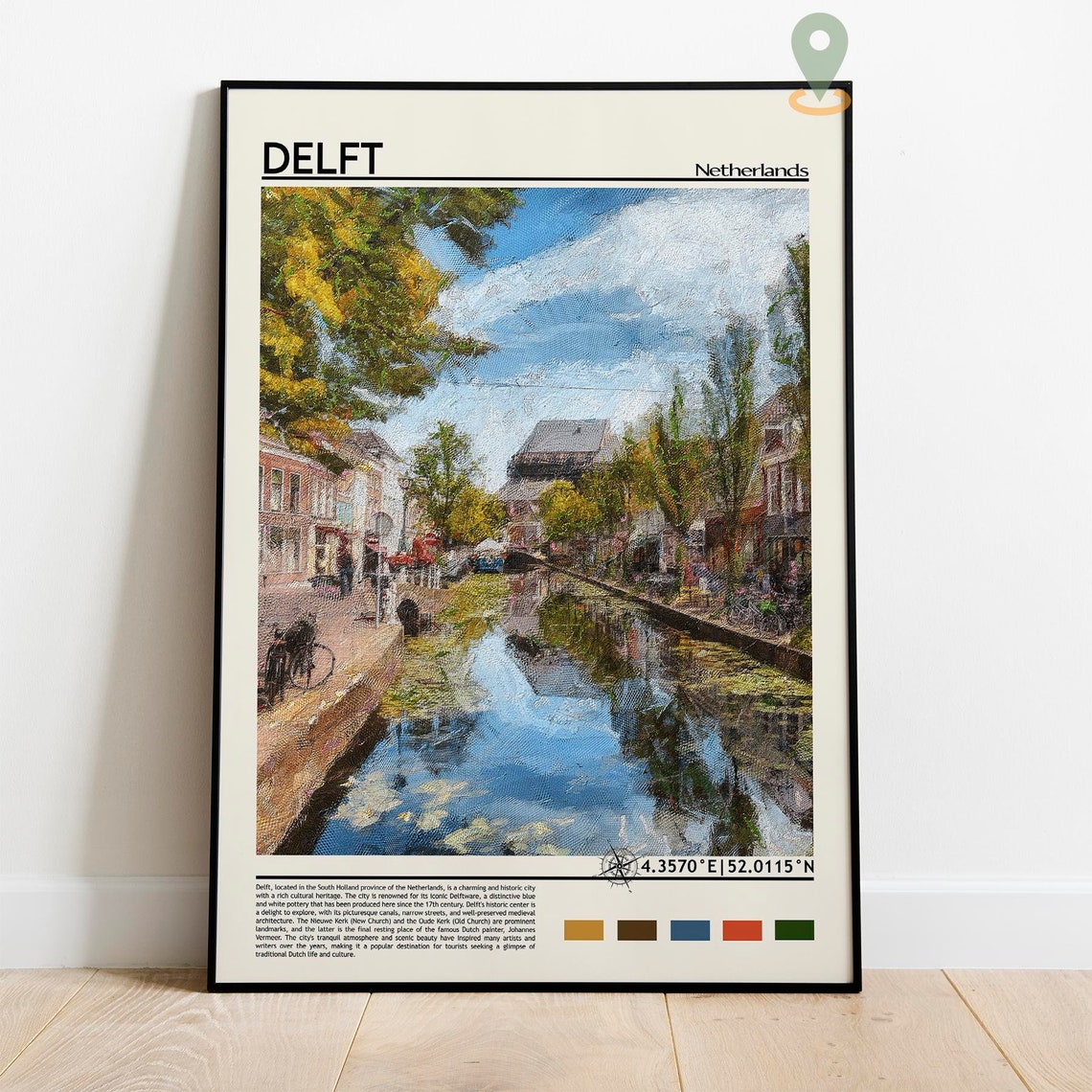 Delft Netherlands Charming Canal Street Bicycle Travel Poster - Image 2