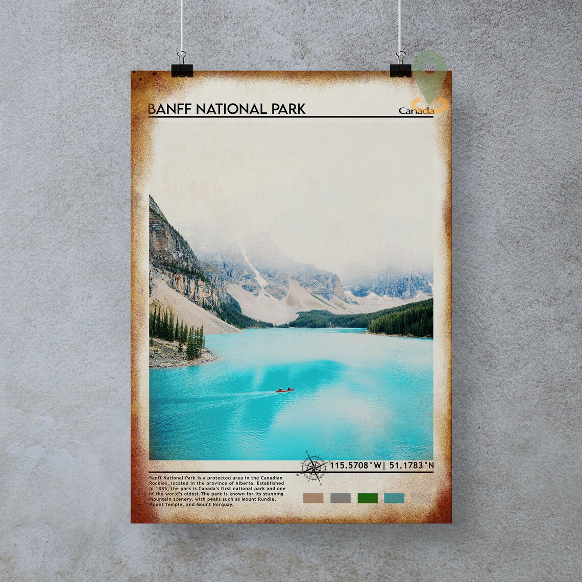Banff National Park Canada Turquoise Lake Canoe Travel Poster - Image 2