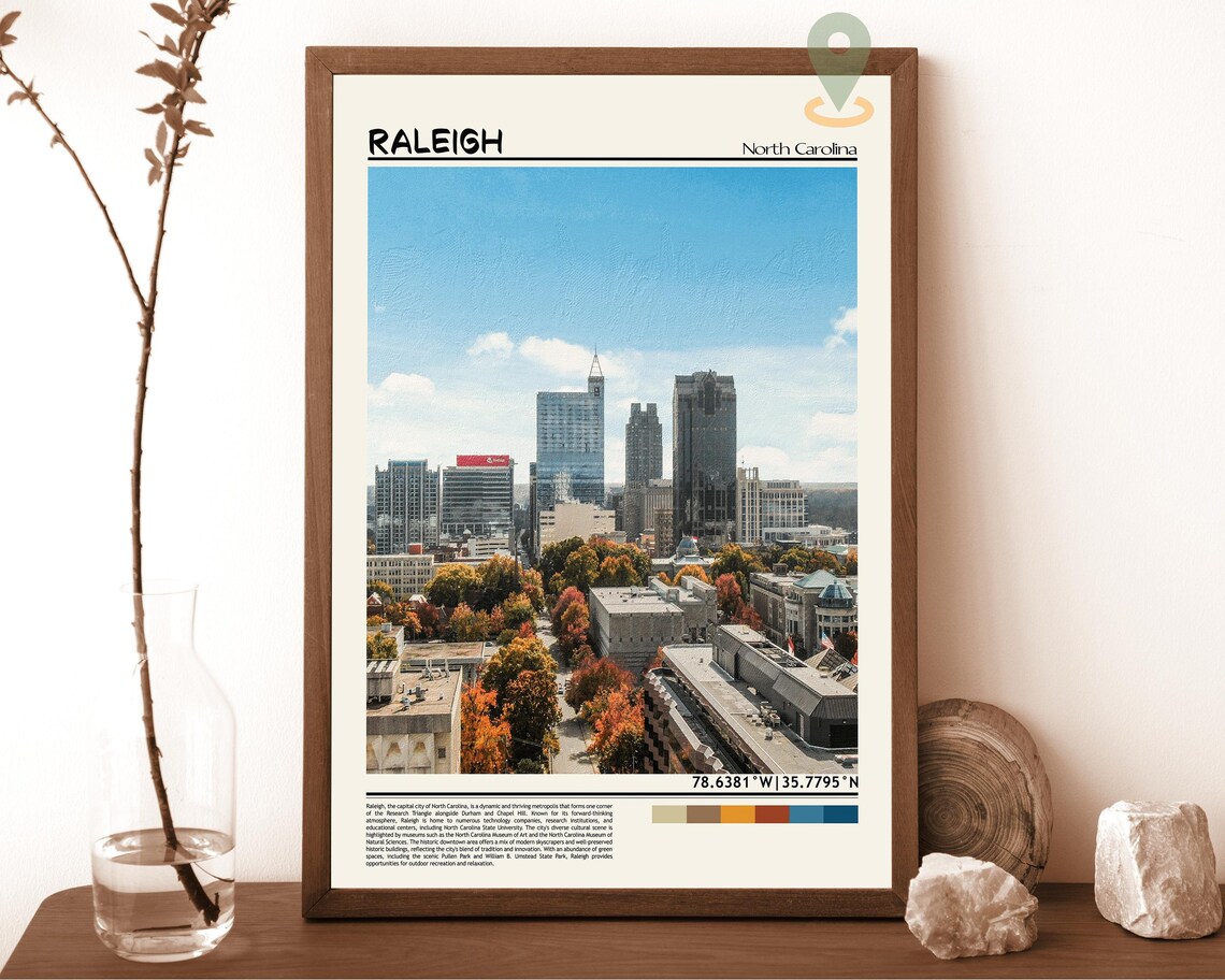 Raleigh North Carolina Downtown Skyline Fall Foliage View Poster