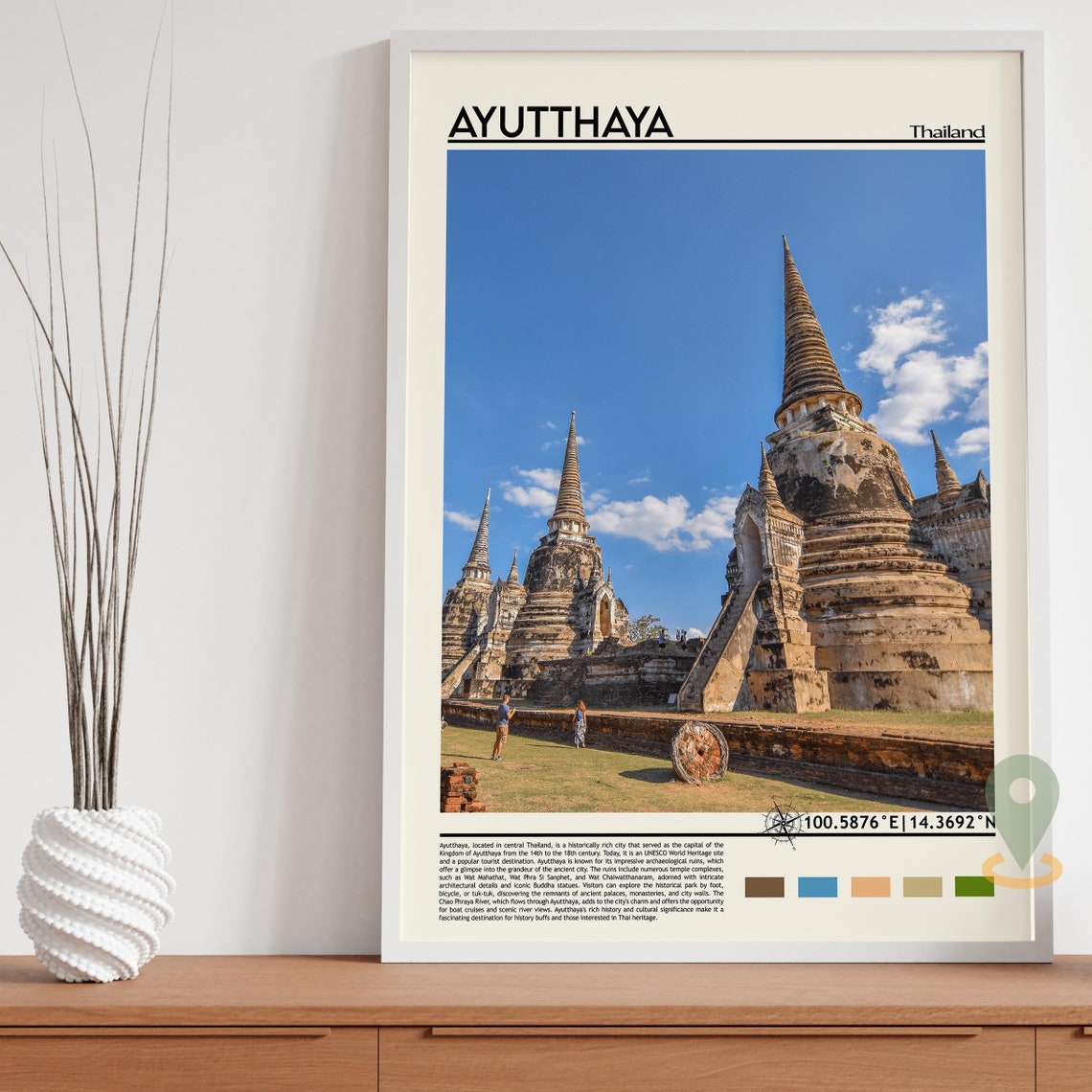 Ayutthaya Thailand Ancient Temple Ruins Sunset Travel Poster - Image 3