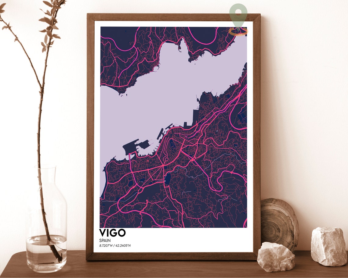 Vigo Spain Bold Teal Orange Modern Coastal City Map Art Poster - Image 2