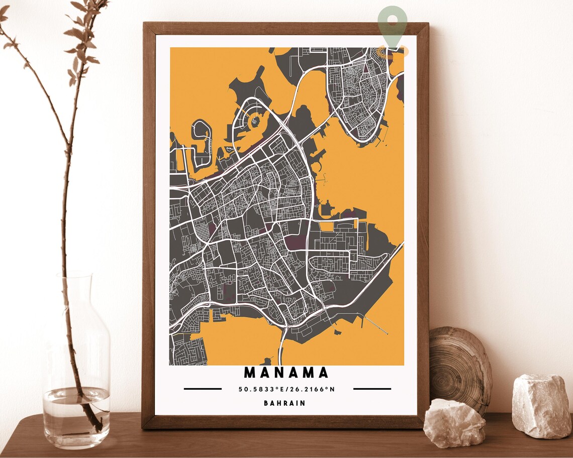 Manama Bahrain City Map Modern Navy Blue Minimalist Street Map Poster - Image 4