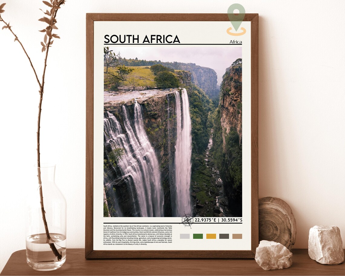 South Africa Waterfall Canyon Dramatic Landscape Travel Poster