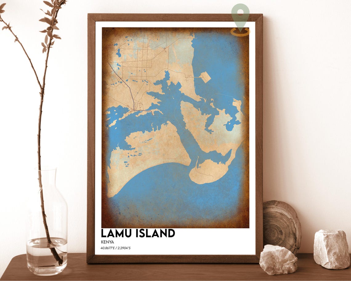 Lamu Island Kenya Swahili Coast Teal Ocean Island Map Poster - Image 6