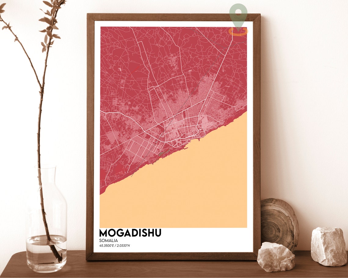 Mogadishu Somalia Red Gold Bold Minimalist City Map Art Poster