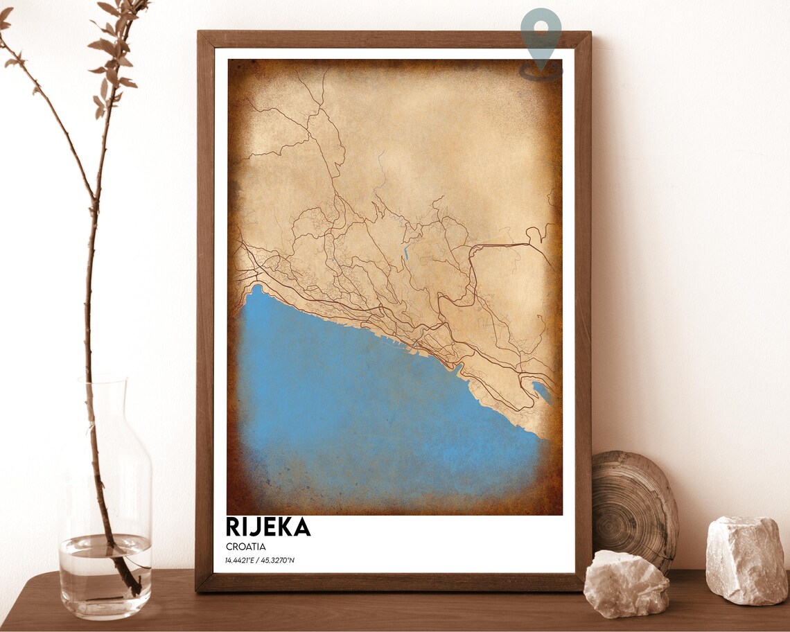 Rijeka Croatia Golden Yellow Navy Coastal City Map Home Decor Poster - Image 4