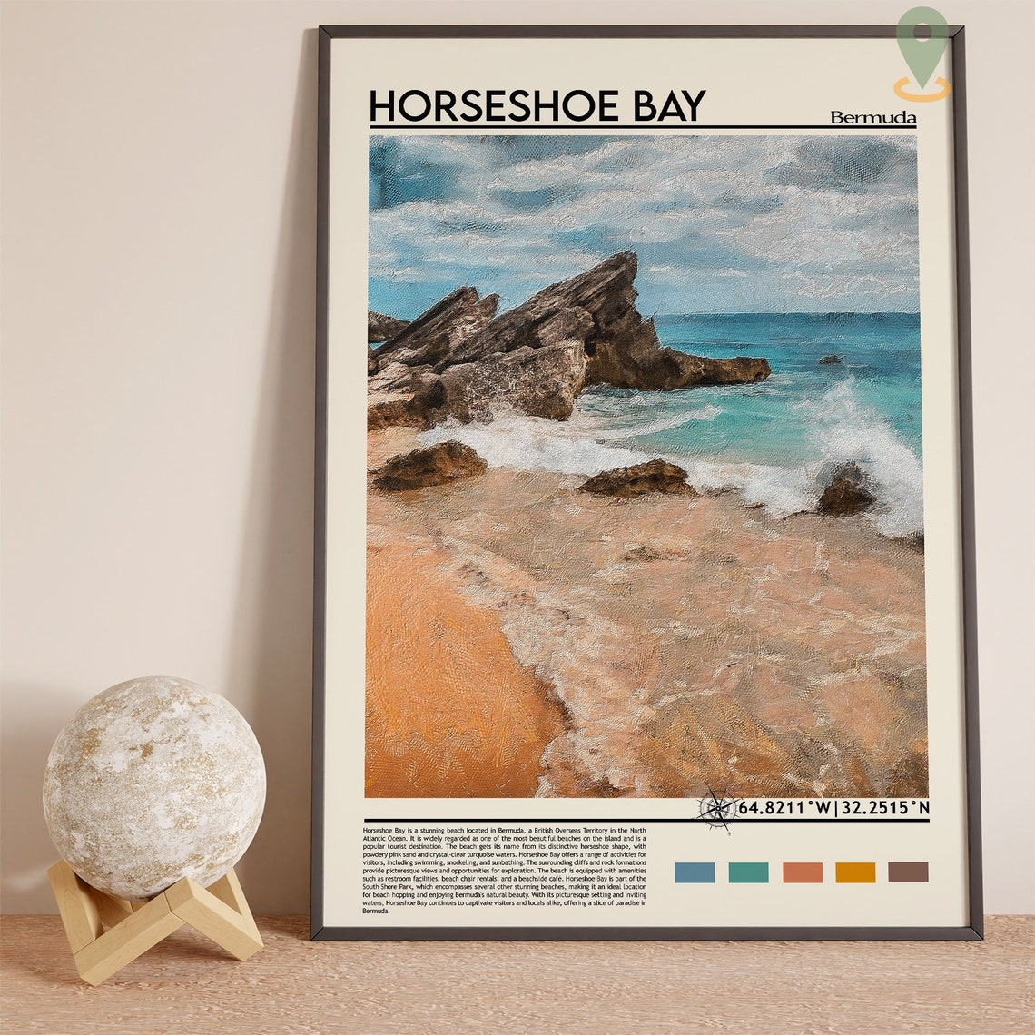 Horseshoe Bay Bermuda Pink Sands Waves Rocks Seascape Poster - Image 3