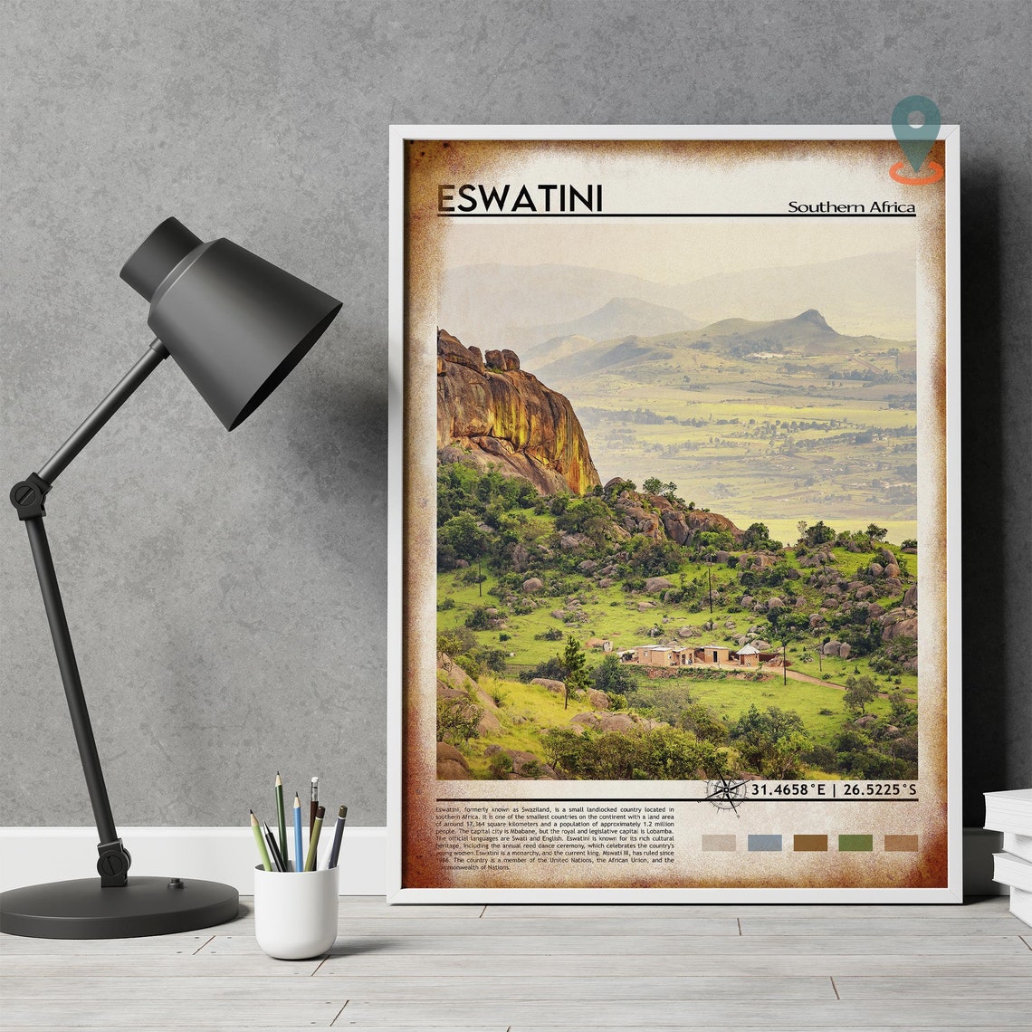 Eswatini Southern Africa Rocky Hills Green Valley Travel Poster - Image 4
