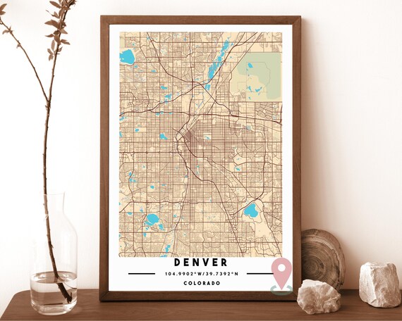 Denver Colorado Beige Vintage Style City Street Map Coordinates Poster