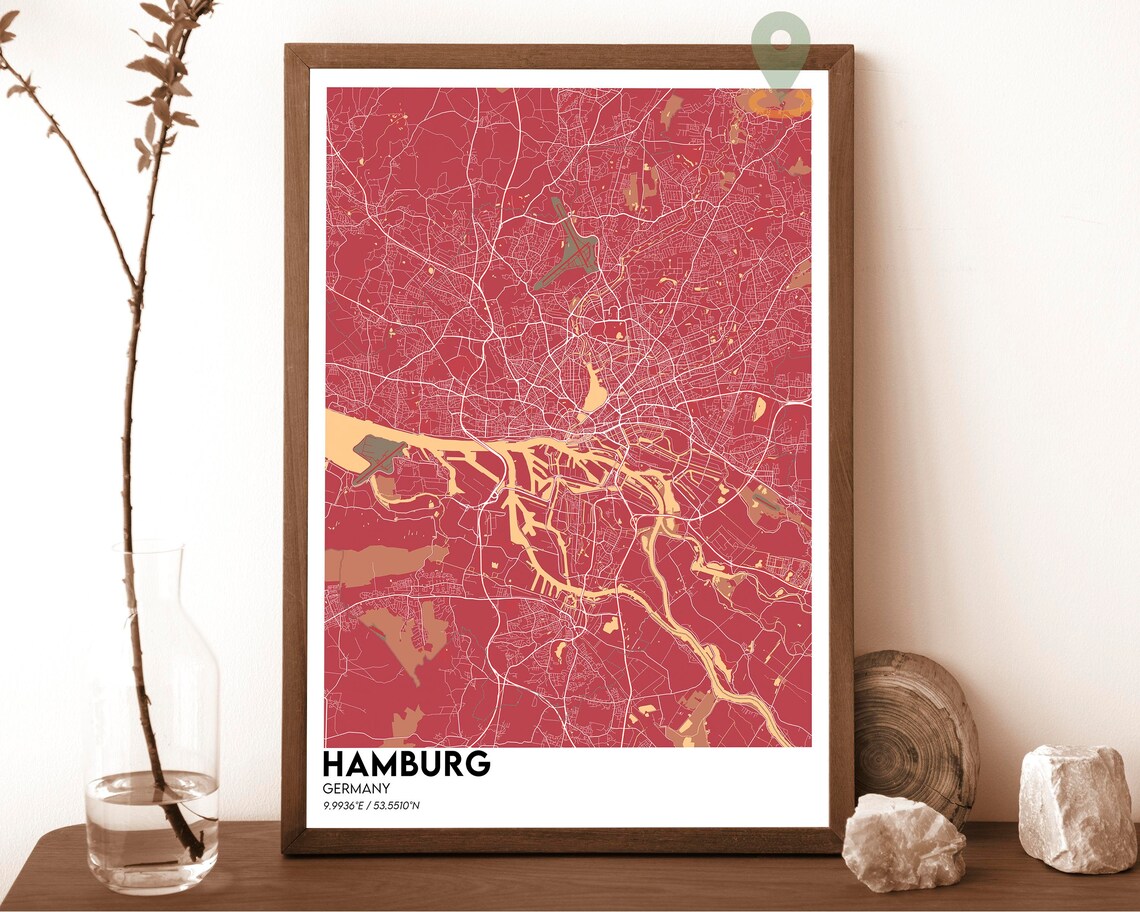 Hamburg Germany Vintage Sepia Elbe River Old Map Style Poster - Image 5