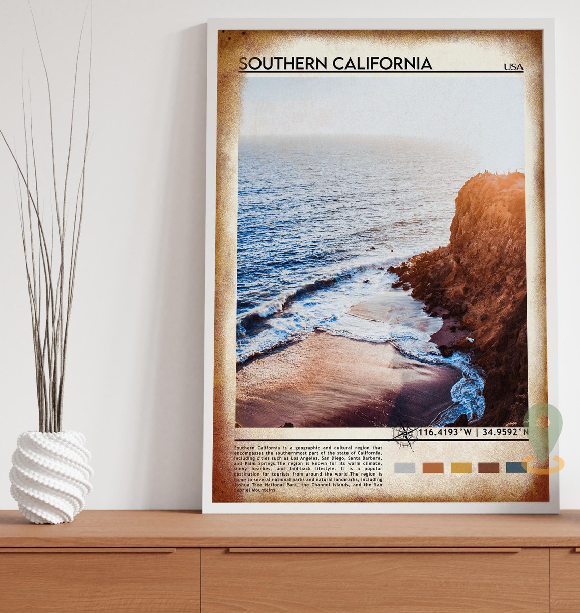 Southern California Sunset Coast Cliffs USA Travel Facts Poster - Image 5