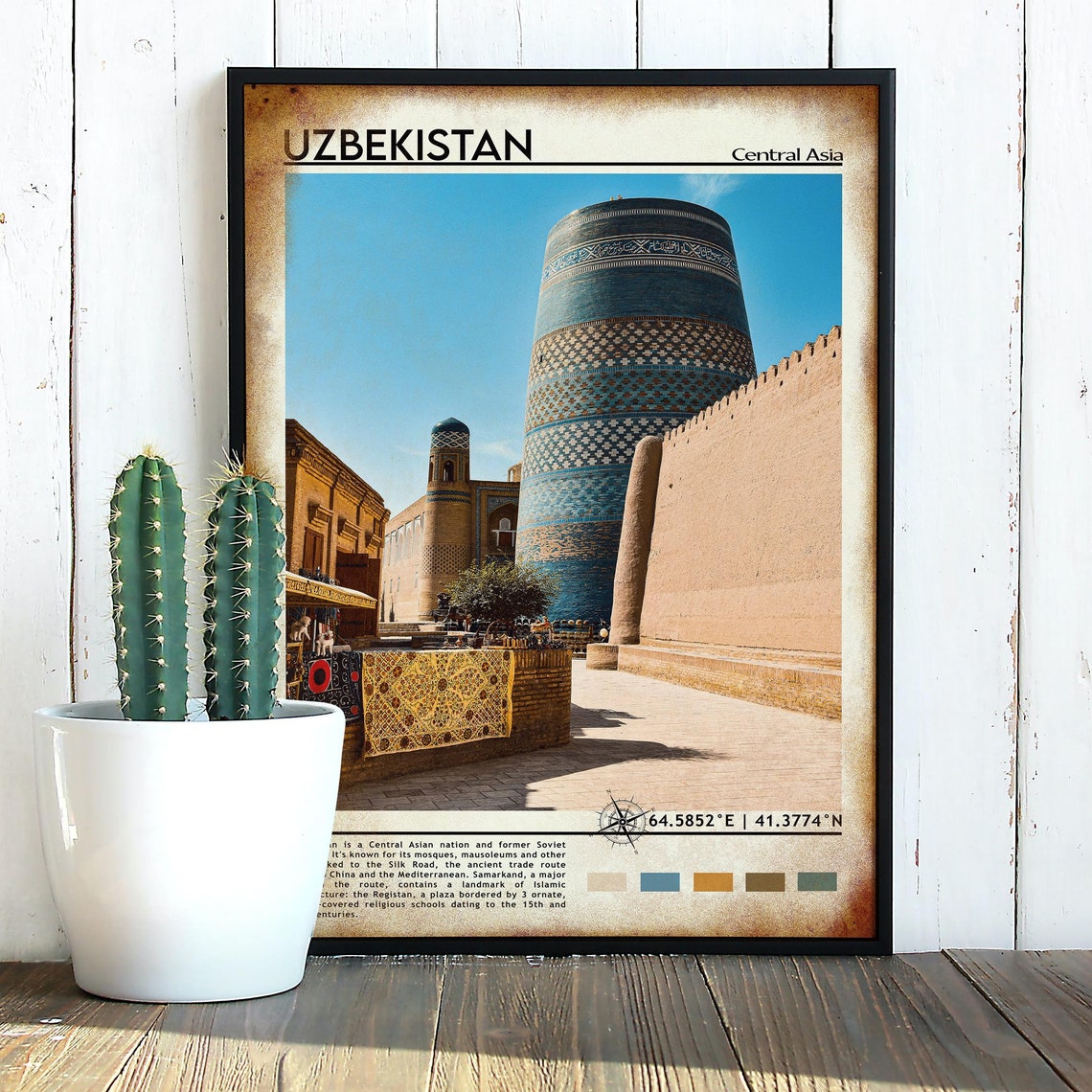 Uzbekistan Khiva Blue Tiled Minaret Silk Road Old Town Poster - Image 3