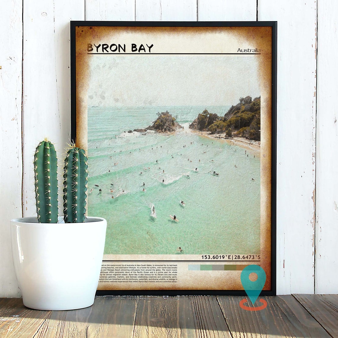 Byron Bay Australia Surf Beach Turquoise Waves Aerial Photo Poster - Image 2