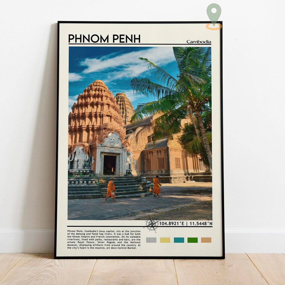 Phnom Penh Cambodia Temple Palm Trees Monks Heritage Travel Poster - Image 2