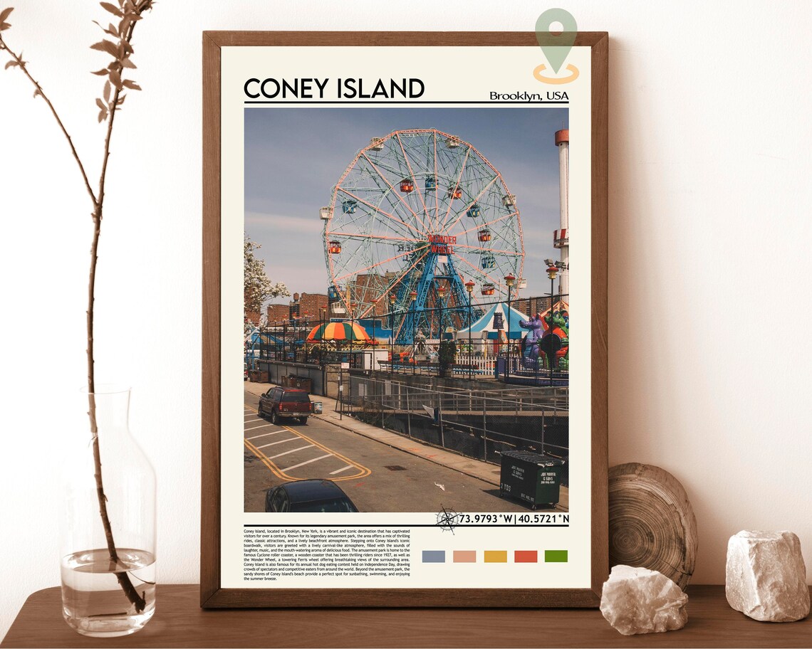 Coney Island Brooklyn Wonder Wheel Amusement Park Travel Poster