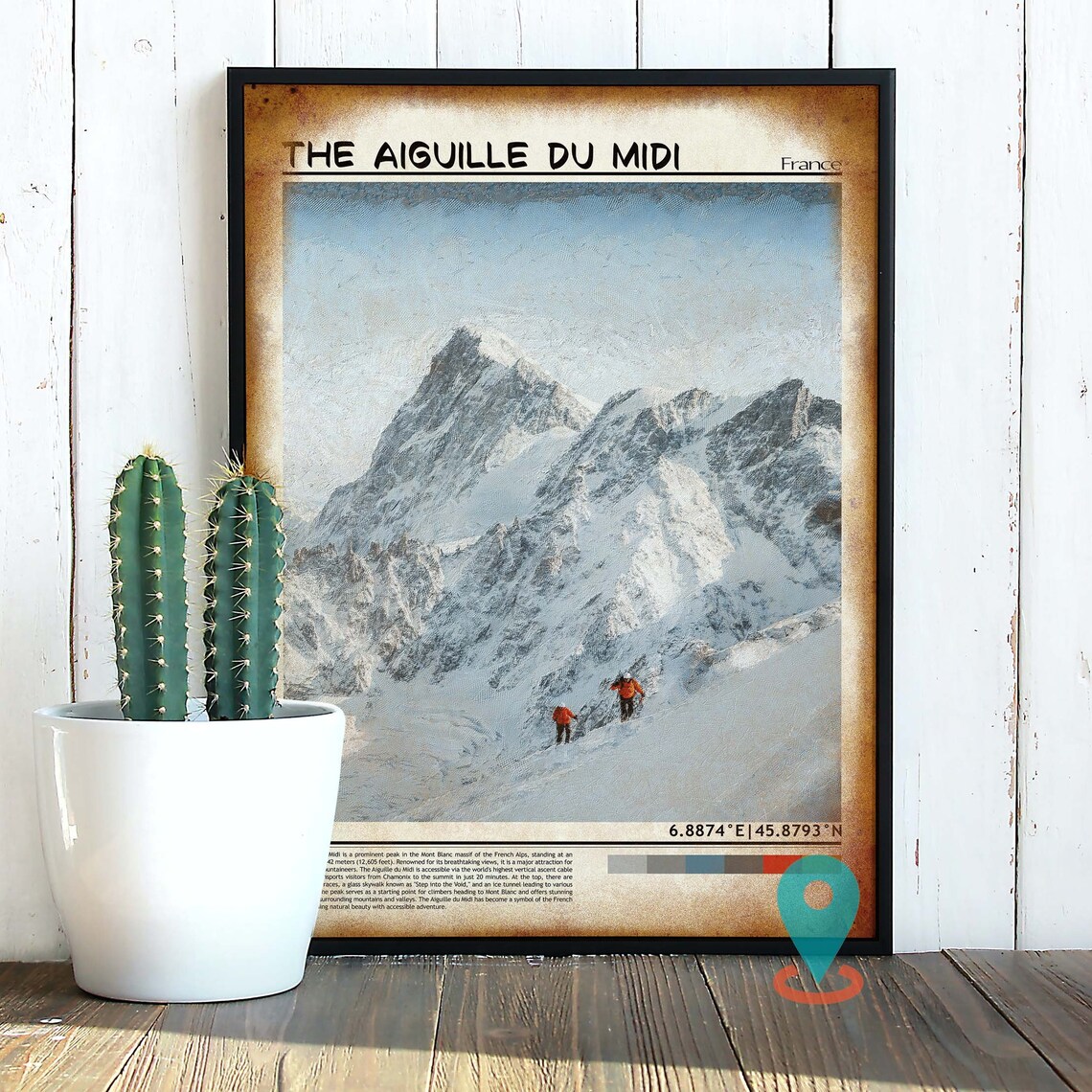 Aiguille du Midi France Chamonix Mountaineers Snow Peaks Poster - Image 2