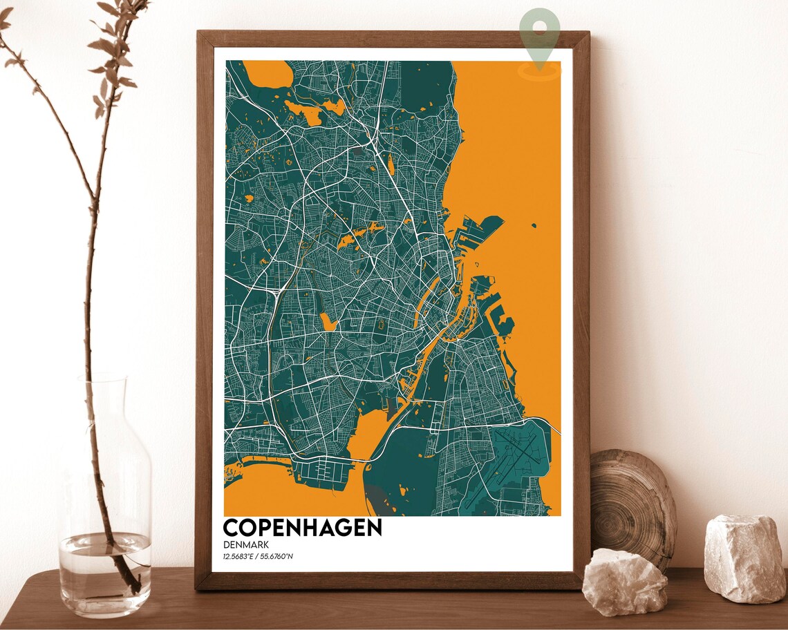 Copenhagen Denmark Street Map Orange Modern Art Print for Scandinavian Homes - Image 5