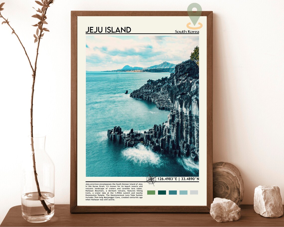 Jeju Island South Korea Volcanic Cliffs Turquoise Sea Poster