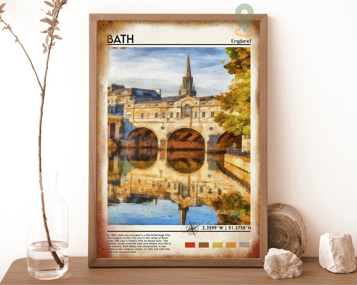 Bath England Roman City Pulteney Bridge Painting Travel Poster - Image 6