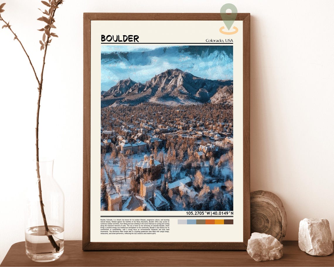 Boulder Colorado Winter Aerial View of Flatirons Peaks Poster