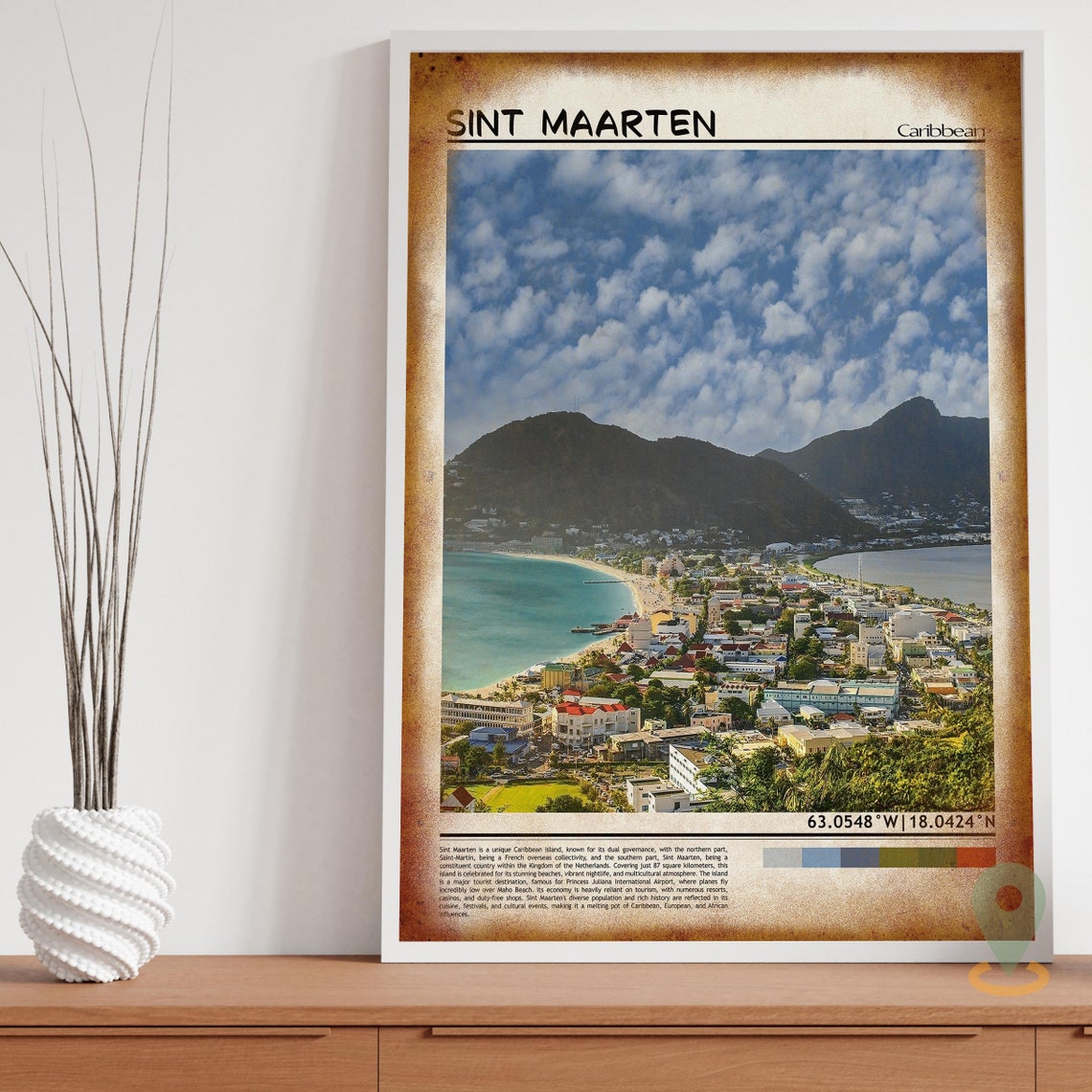 Sint Maarten Caribbean Bay City Hills Coast Photo Travel Poster - Image 3