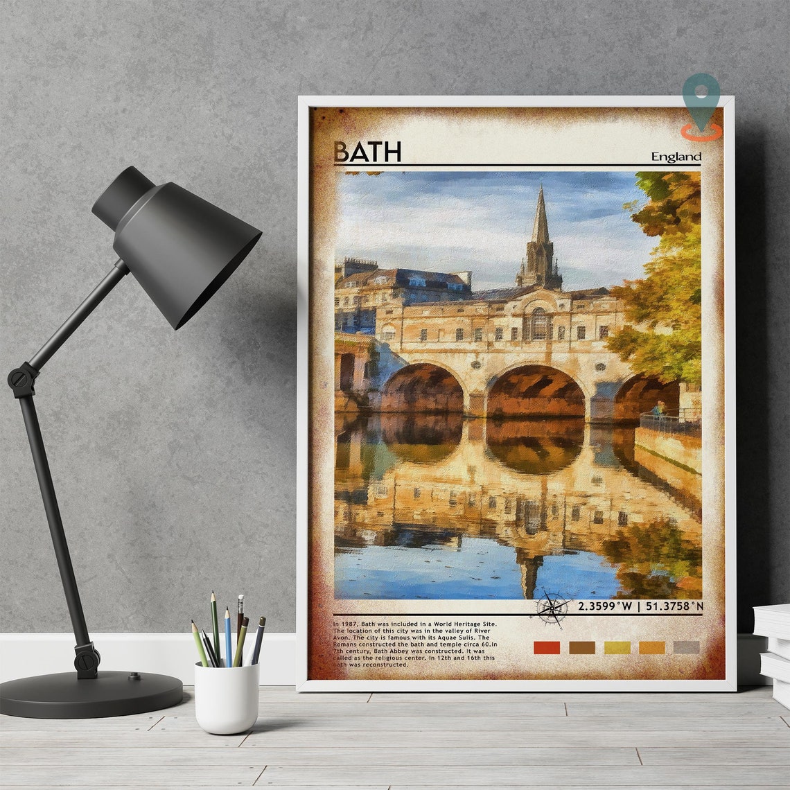 Bath England Roman City Pulteney Bridge Painting Travel Poster - Image 3