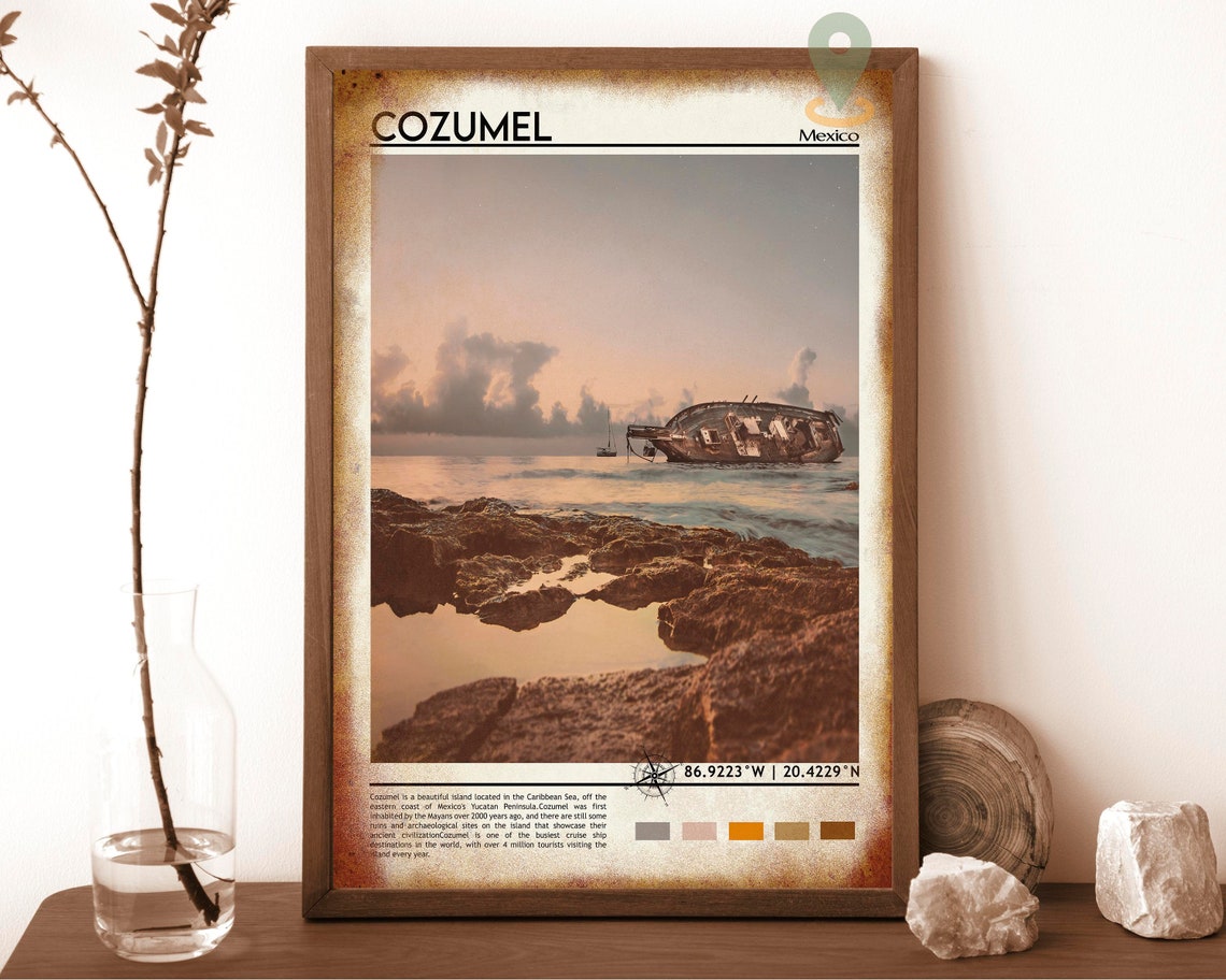 Cozumel Mexico Caribbean Shipwreck Beach Sunset Scene Poster - Image 6