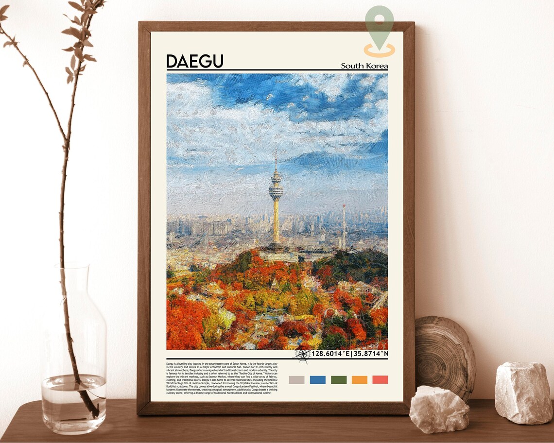 Daegu South Korea Tower Autumn Colors City View Travel Poster