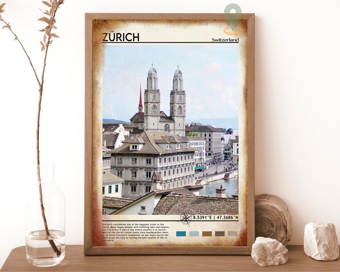 Zurich Print Vintage Poster Zurich Wall Art Zurich Poster Zurich Photo Zurich Poster Print Zurich Wall Decor Switzerland Art - Image 6