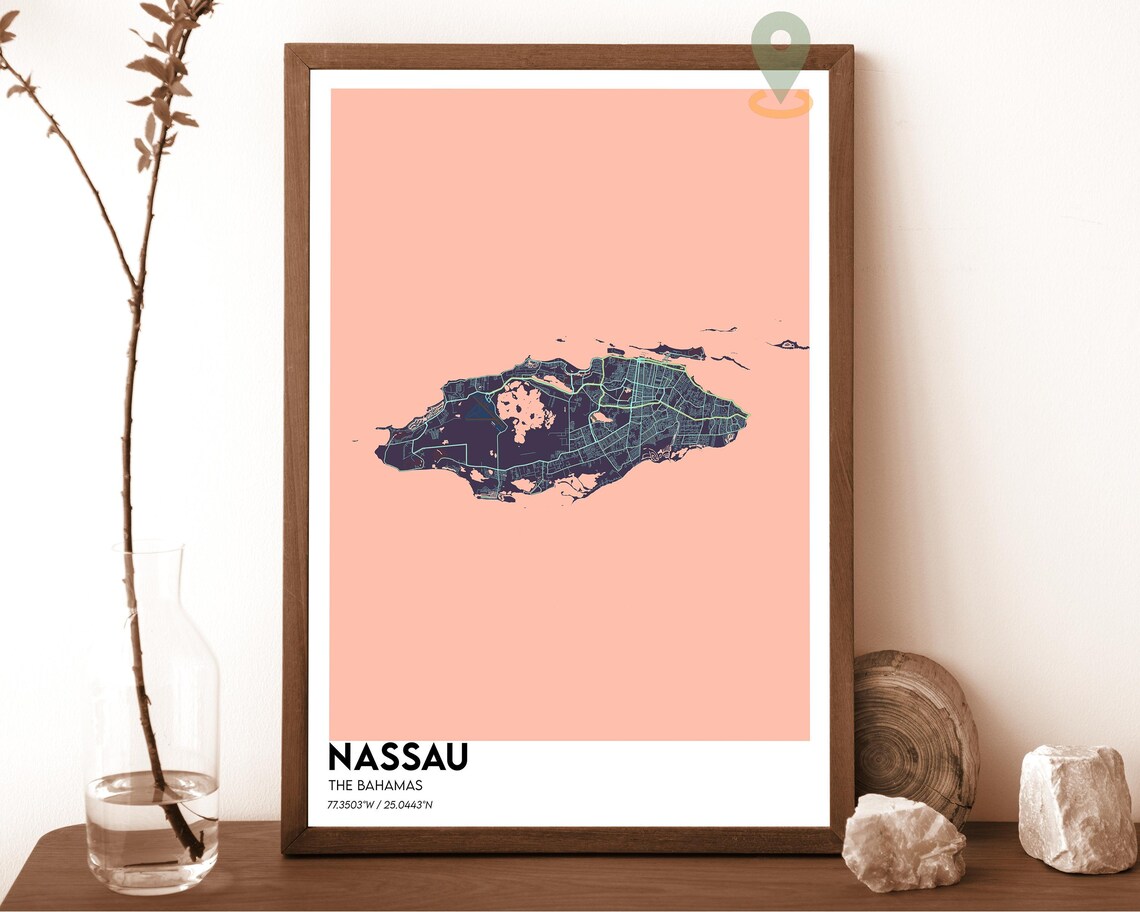 Nassau Bahamas Bold Turquoise Caribbean Island Map Art Poster - Image 3