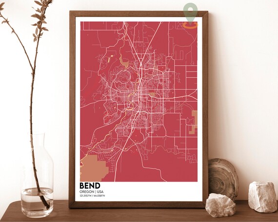 Bend Oregon USA Bold Red High Desert Modern City Street Map Poster