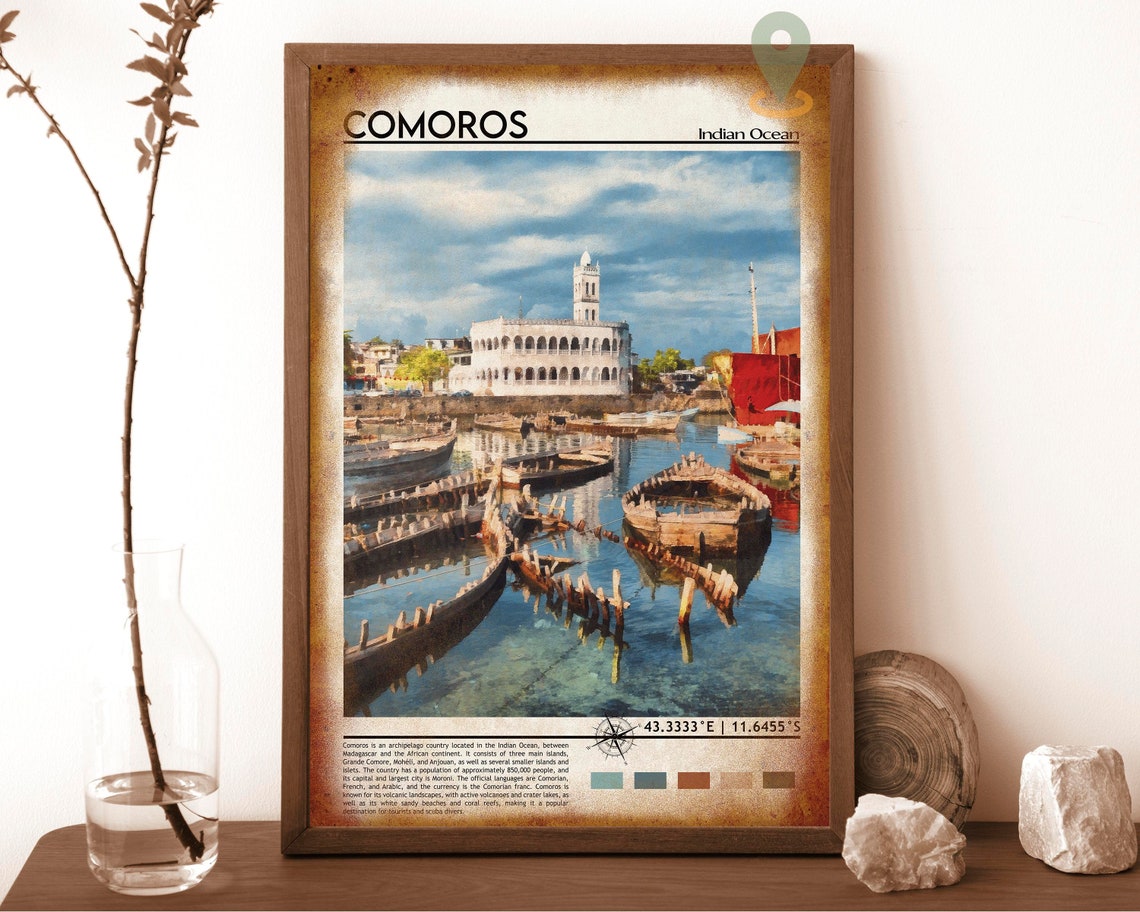 Comoros Indian Ocean Harbor Boats Historic White City Travel Poster - Image 6