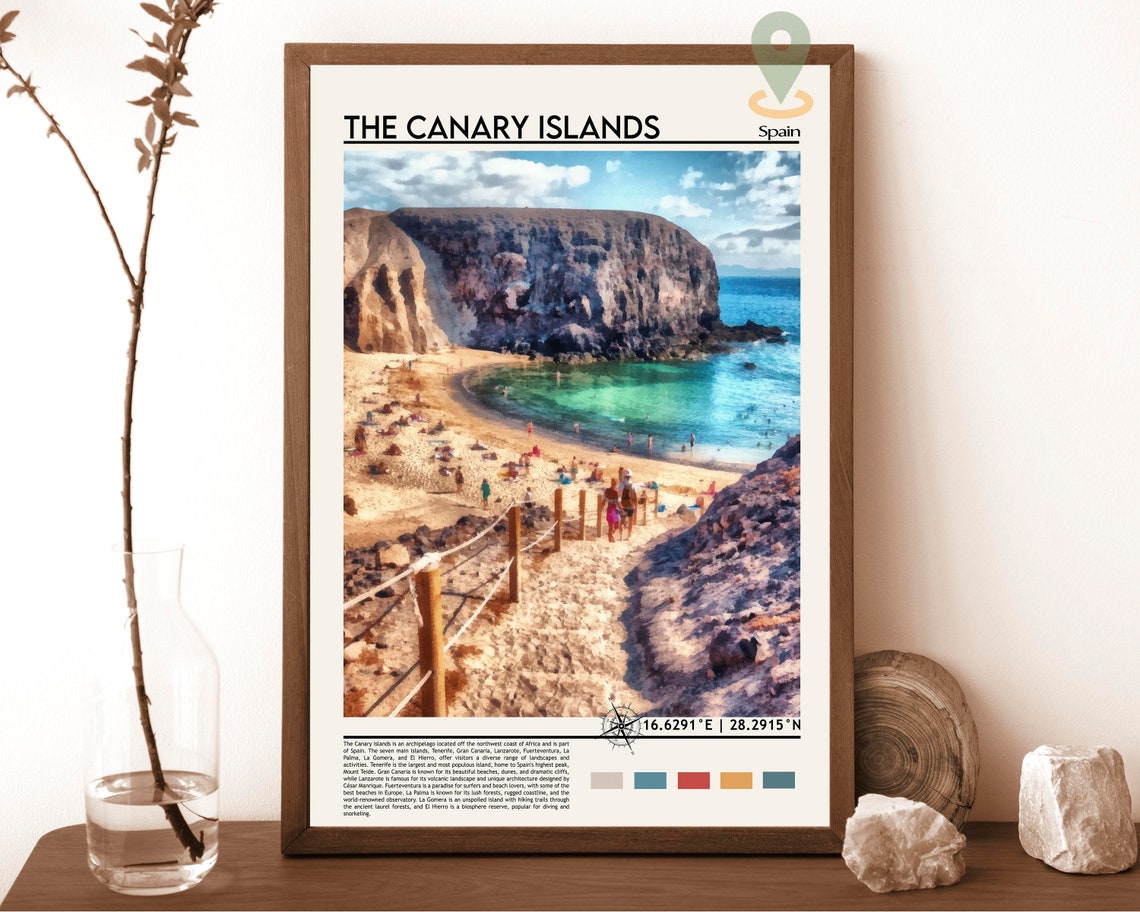 Canary Islands Spain Rocky Cove Beach Cliffs Travel Photo Poster