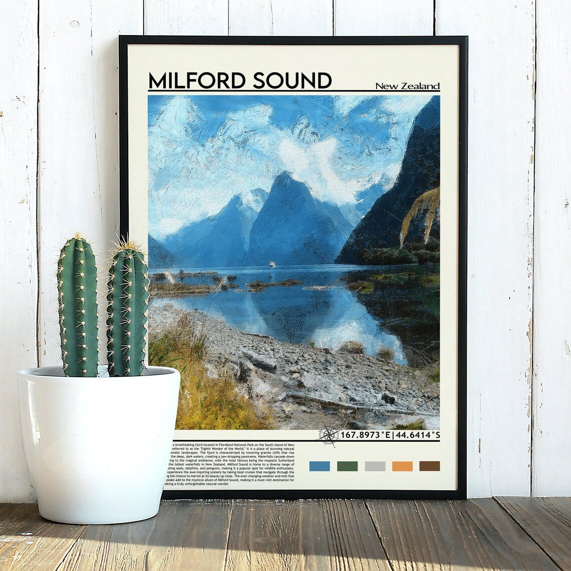 Milford Sound New Zealand Mitre Peak Fjord Painting Art Print - Image 5