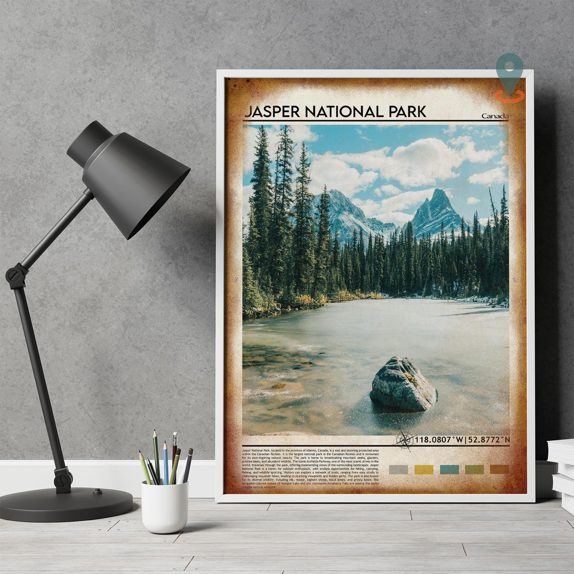 Jasper National Park Canada Snowy Mountain Lake Forest Travel Poster - Image 4
